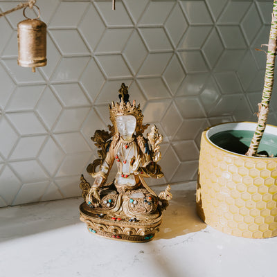 White Tara Statue Crystal and Gold