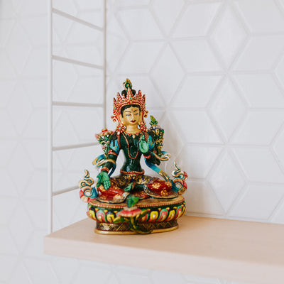 Hand Painted Green Tara Statue