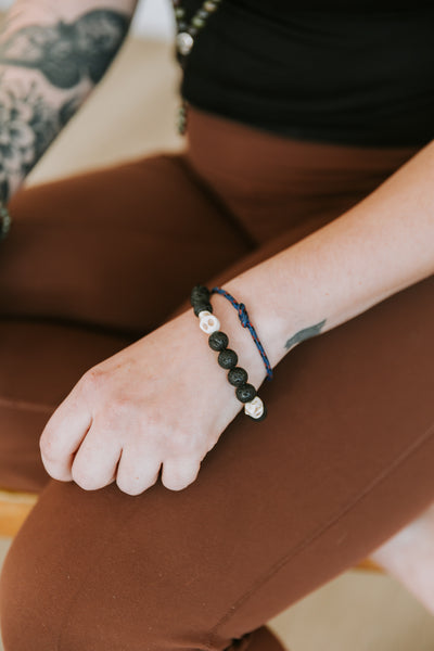 Lava and Skull Reflection Wrist Mala