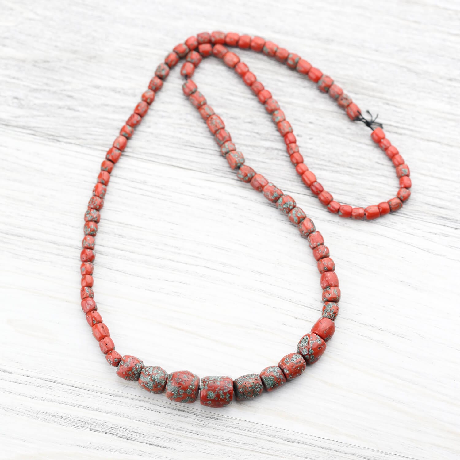 Genuine Antique Tibetan Red Coral and Old Dzi bead Mala Necklace