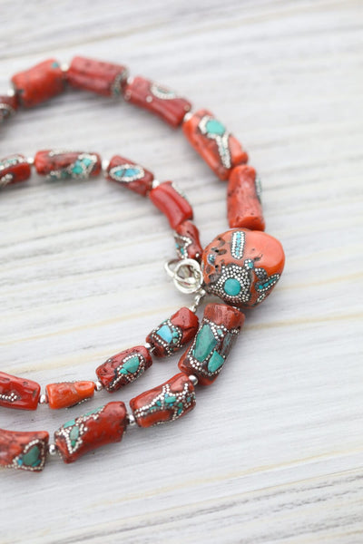 Mala Beads Antique Tibetan Coral Heirloom Necklace 03 JN839