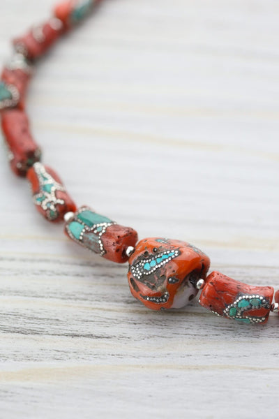 Mala Beads Antique Tibetan Coral Heirloom Necklace 03 JN839