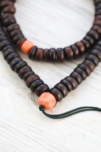 Mala Beads Gift of Ages Antique Coral & Tulsi Wood Mala ML933