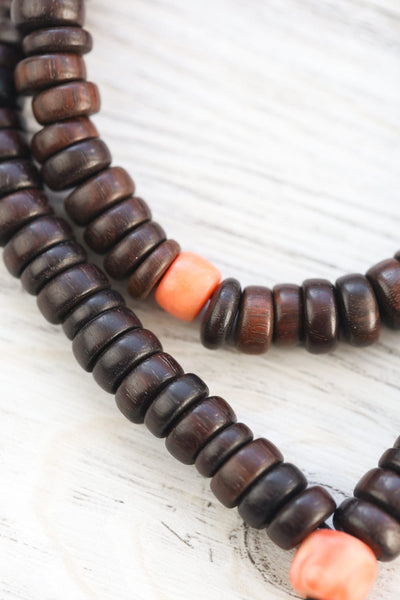 Mala Beads Gift of Ages Antique Coral & Tulsi Wood Mala ML933