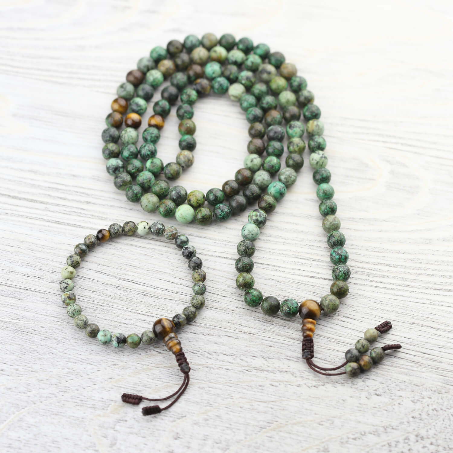 Mala Beads Inner Journey African Turquoise and Tiger Eye Mala Set