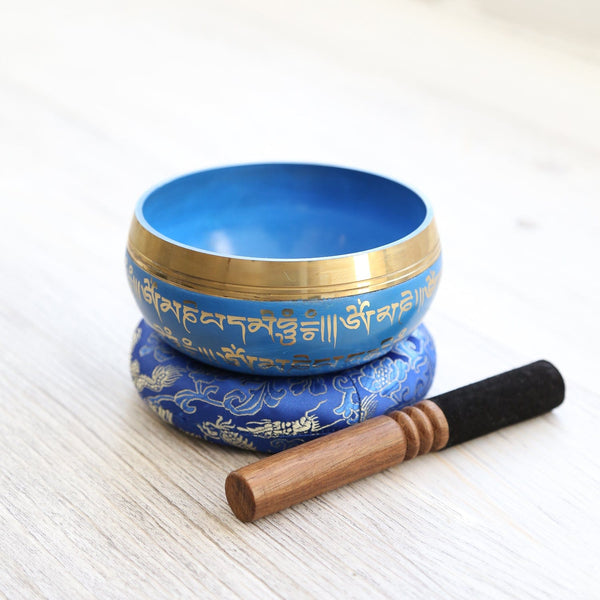  DharmaObjects Tibetan Blue Yoga Meditation OM Singing Bowl  Mallet Cushion Box Gift Set