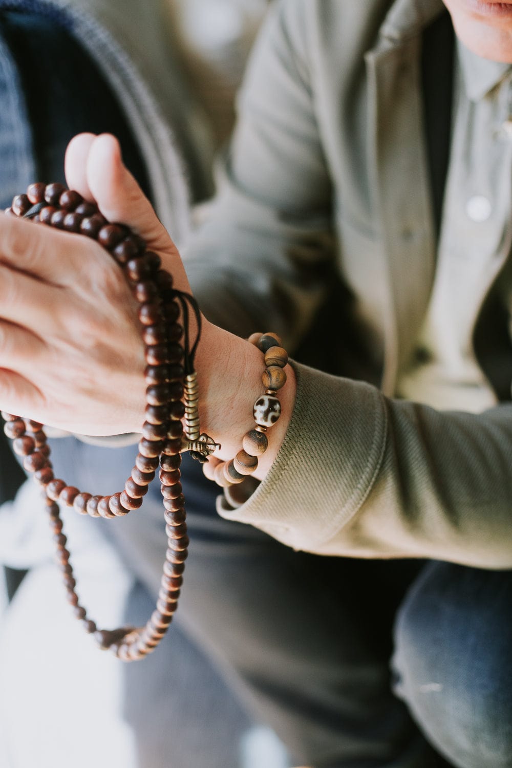 Wrist Malas Grounding Fossilized Wood Dzi Bracelet