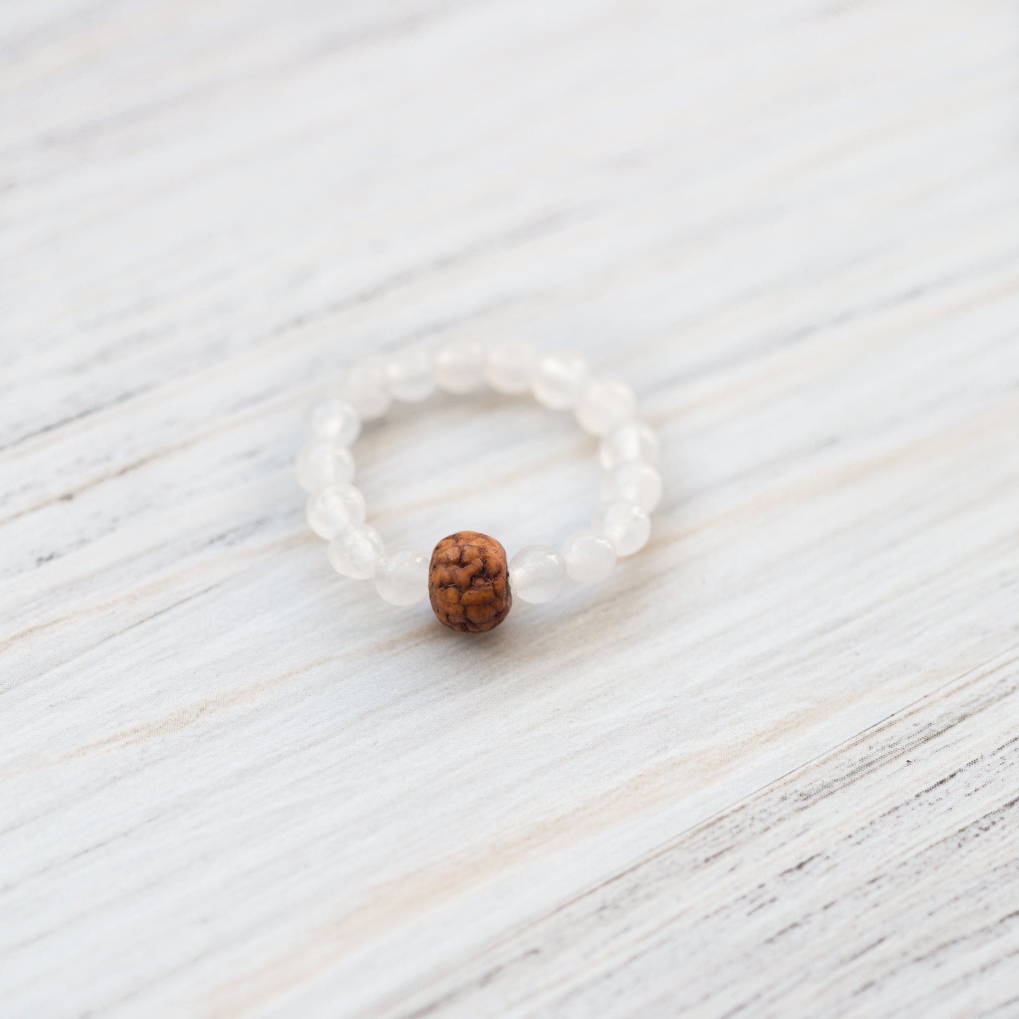 Wrist Malas Selenite / Small Buddhist Affirmations Rings JR308.SM