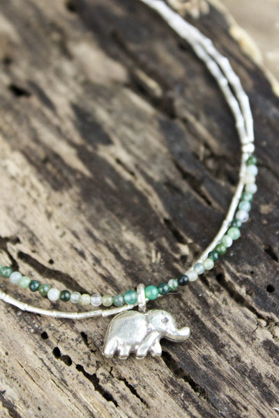 Bracelets Aventurine and Silver Elephant Charm Bracelet JB674