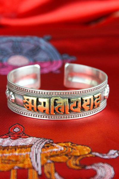 Bracelets Default Silver Om Mani Padme Hum Bracelet with Gold JB408