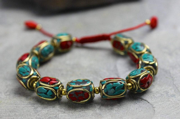 Tibetan Coral And Turquoise Beaded Bracelet - DharmaShop