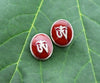 Earrings Default Sterling Tibetan OM Post Earrings with Coral Inlay je176