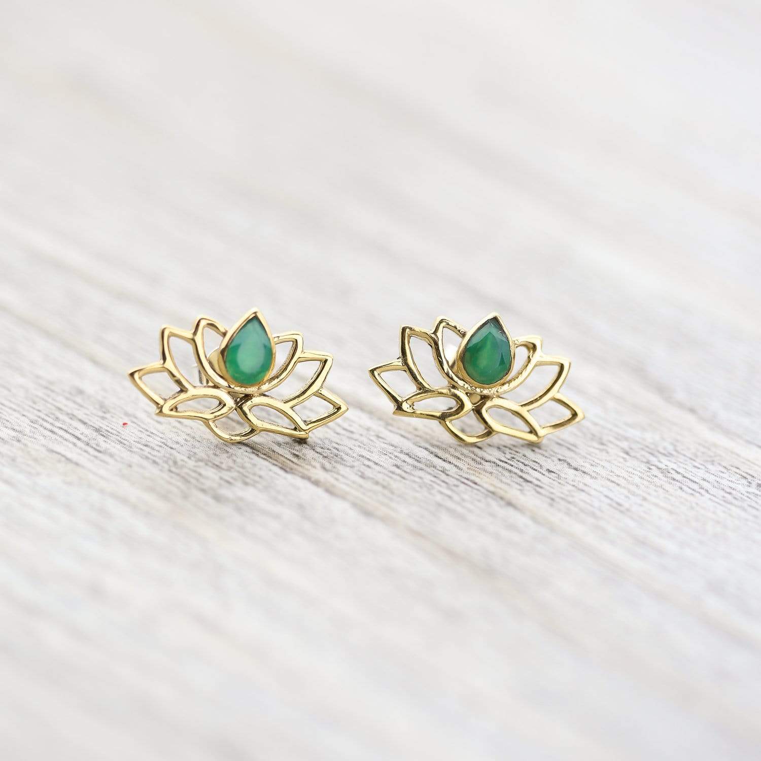 Blooming Lotus Gold Jade Earrings