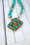 Jewelry Default Turquoise Bead Necklace with Diamond Shaped Pendant jn210