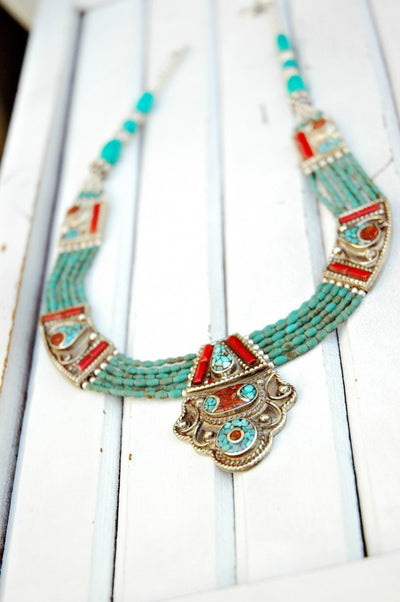 Jewelry Default Turquoise Intricately Beaded Necklace jn212