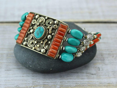Jewelry,New Items Default Coral and Turquoise Tibetan Bracelet jb162
