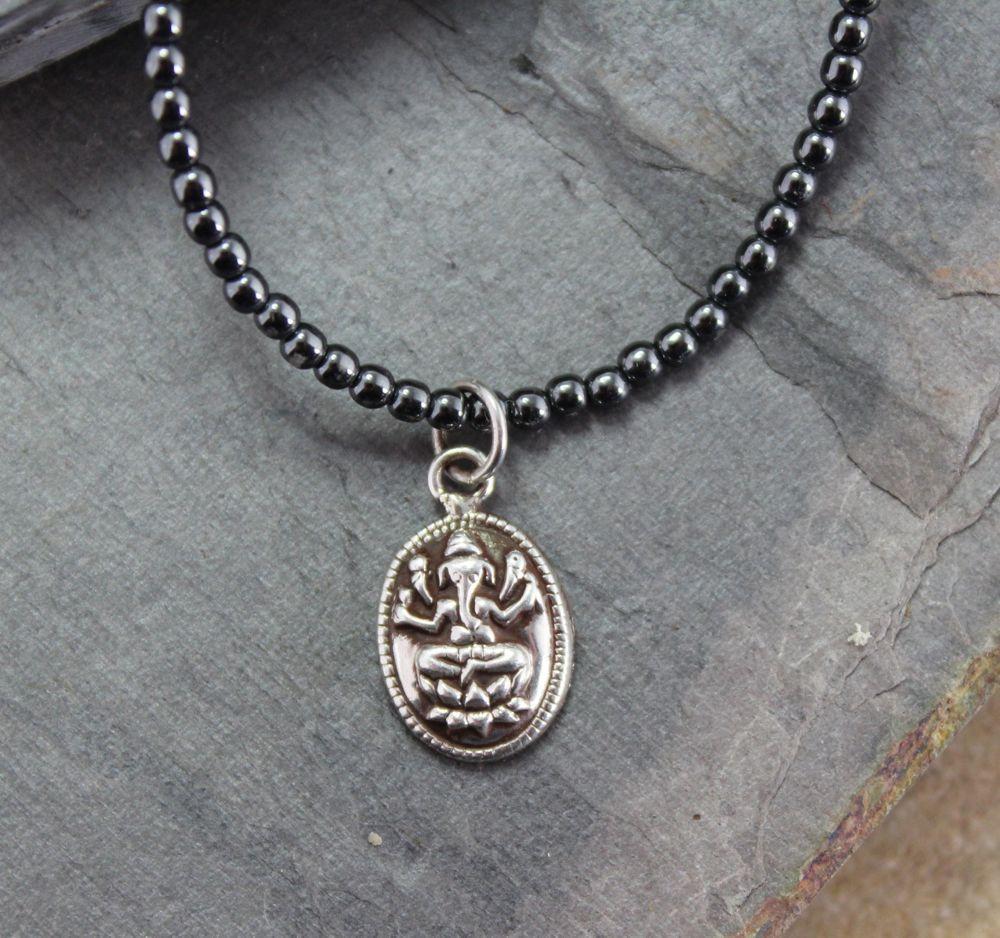 Hematite Silver Ganesha Necklace - DharmaShop