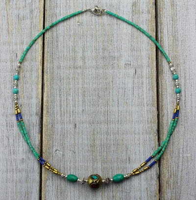 Jewelry,New Items,Turquoise Default Lapis and Turquoise Double Strand Tibetan Necklace jn385