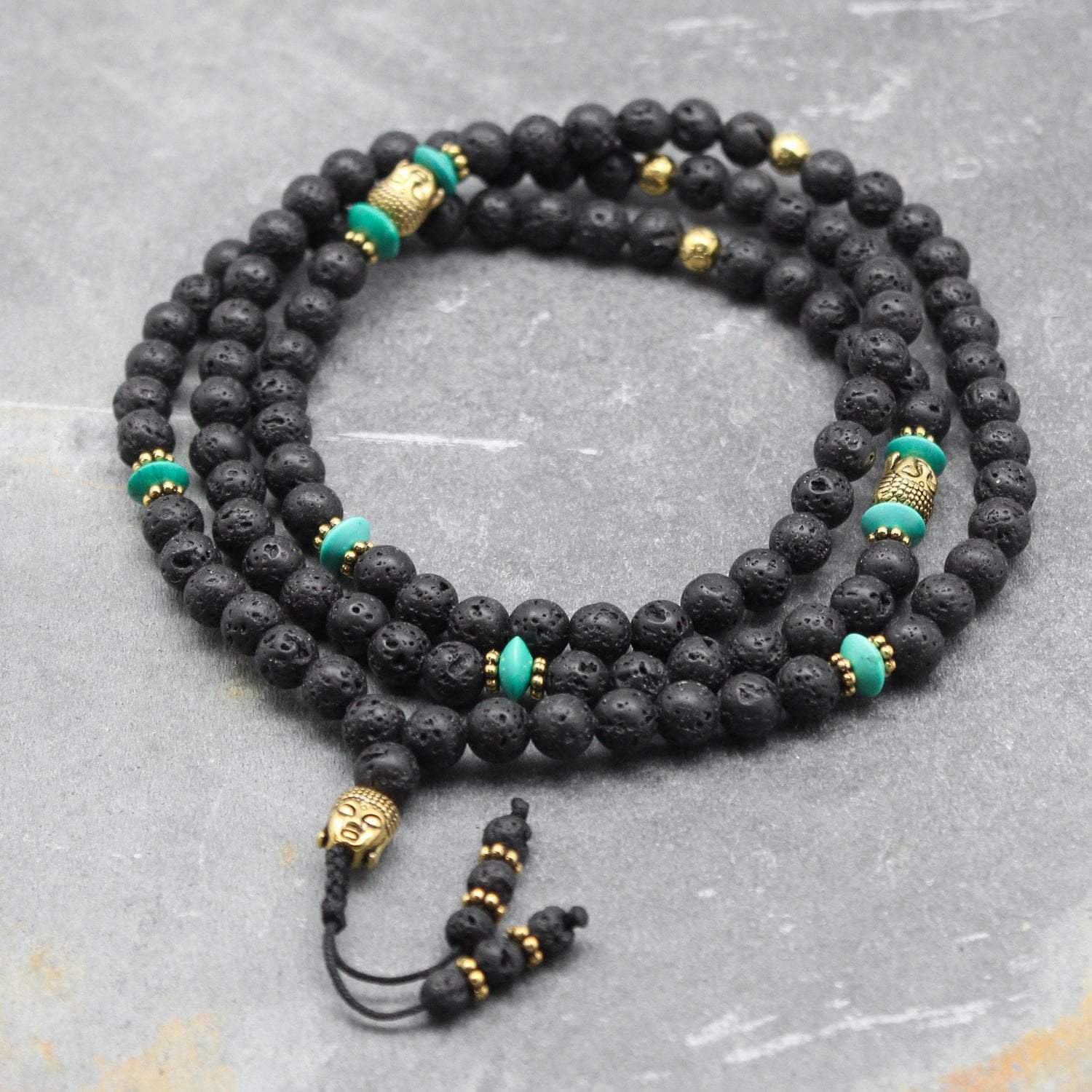 Lava Rock and Rosewood Tibetan Mala