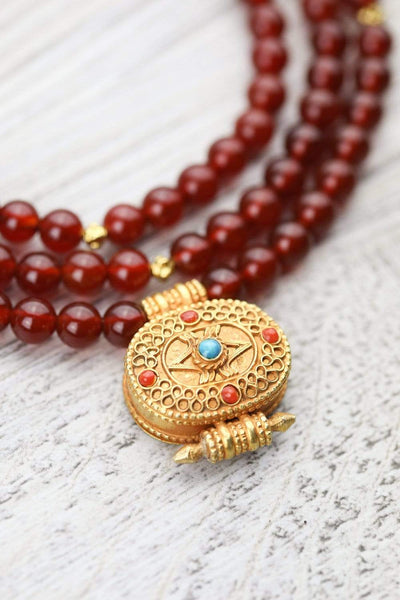 Mala Beads Carnelian Confidence Tibetan Gau Mala ML810