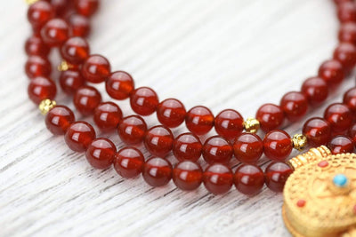 Mala Beads Carnelian Confidence Tibetan Gau Mala ML810