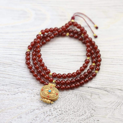 Mala Beads Carnelian Confidence Tibetan Gau Mala ML810