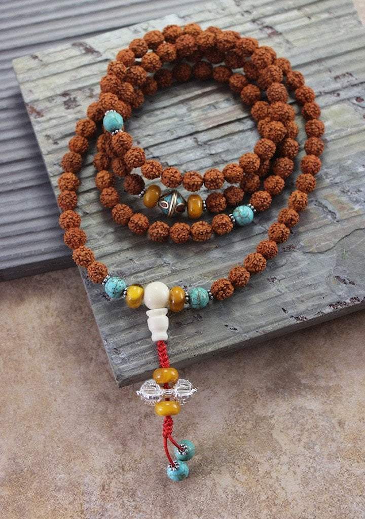 108 Natural Aged Dark Brown Rudraksha Seed Mala Prayer Beads