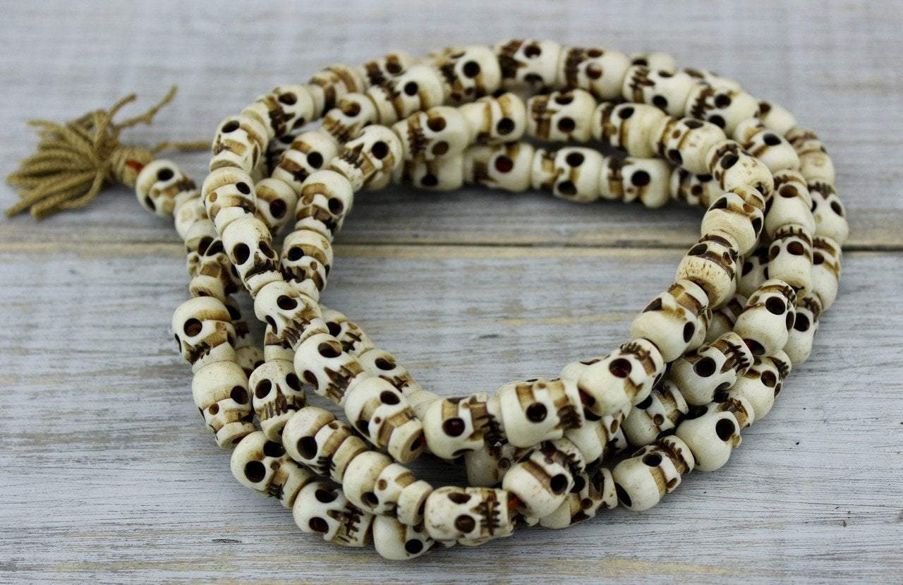 Skull Mala 108 White Bone Beads