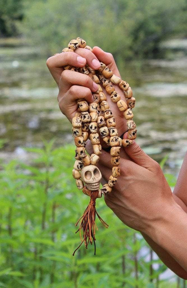 Skull Mala 108 White Bone Beads Necklace - DharmaShop