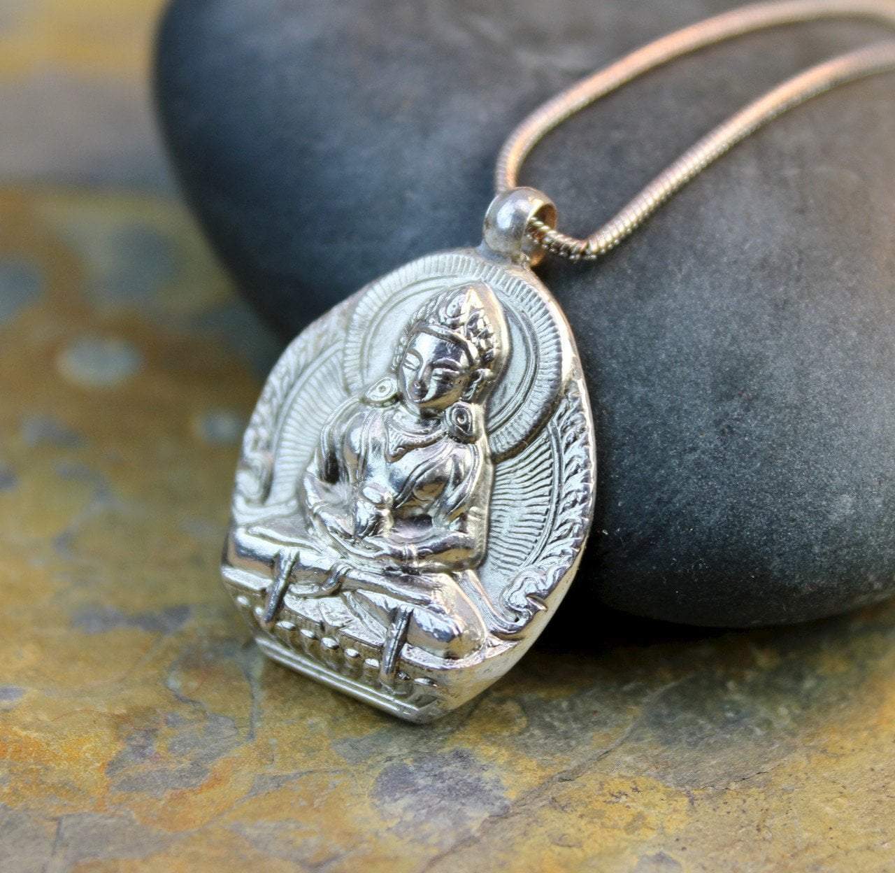 Buddha Necklace - 925 Sterling Silver - Round Pendant Religious Face Yoga  NEW | eBay