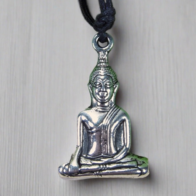Silver Buddha Design Pendant With Turquoise Blue Color Beads Medium Size  Necklace