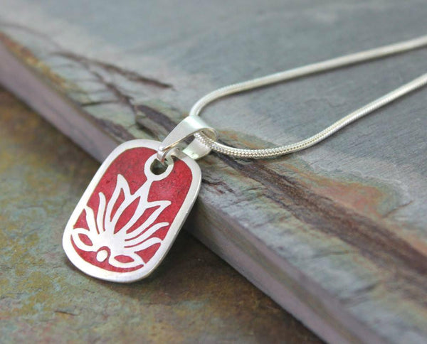 Silver top Red Lotus Flower Necklace