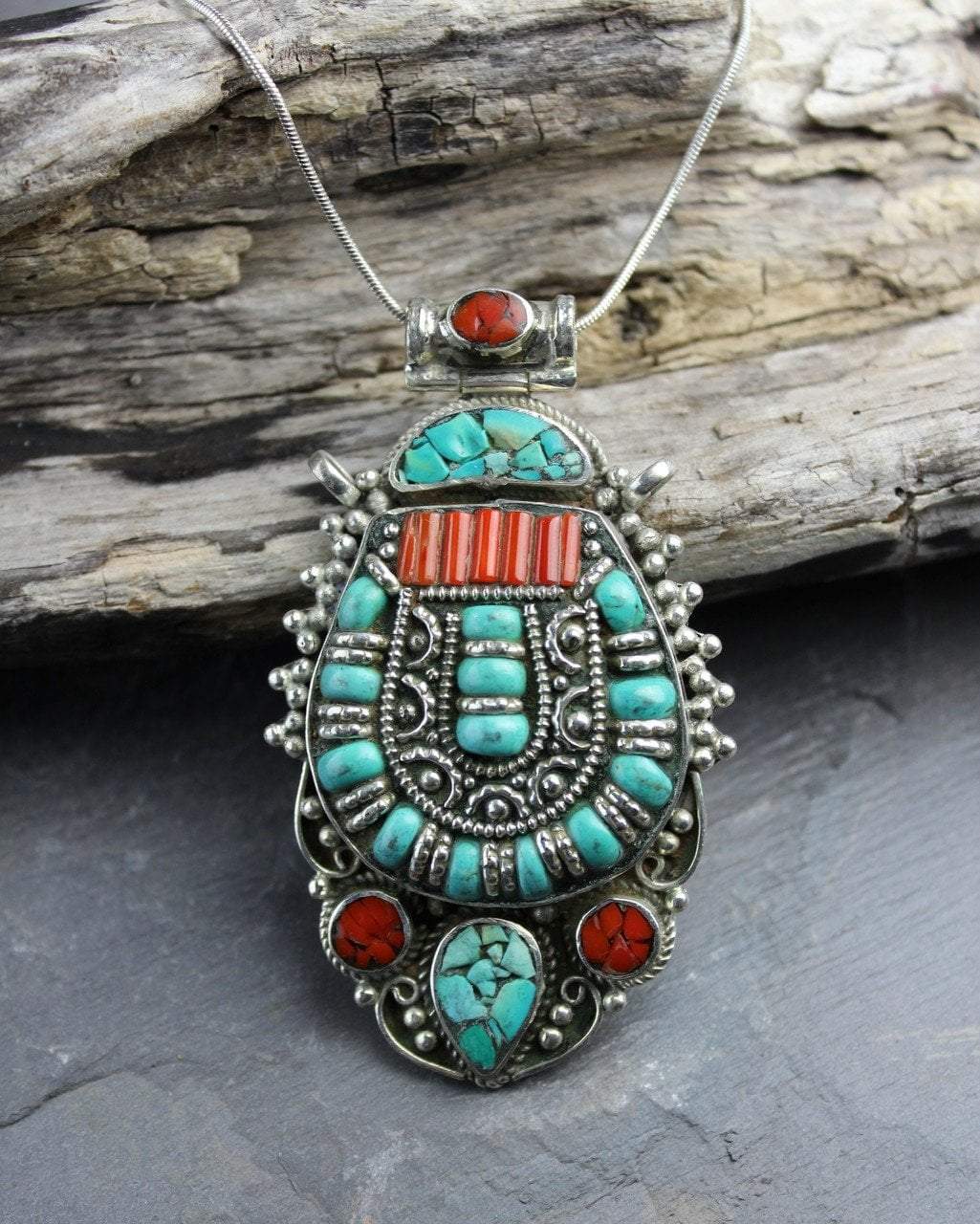 Traditional Sherpa Coral and Turquoise Pendant - DharmaShop