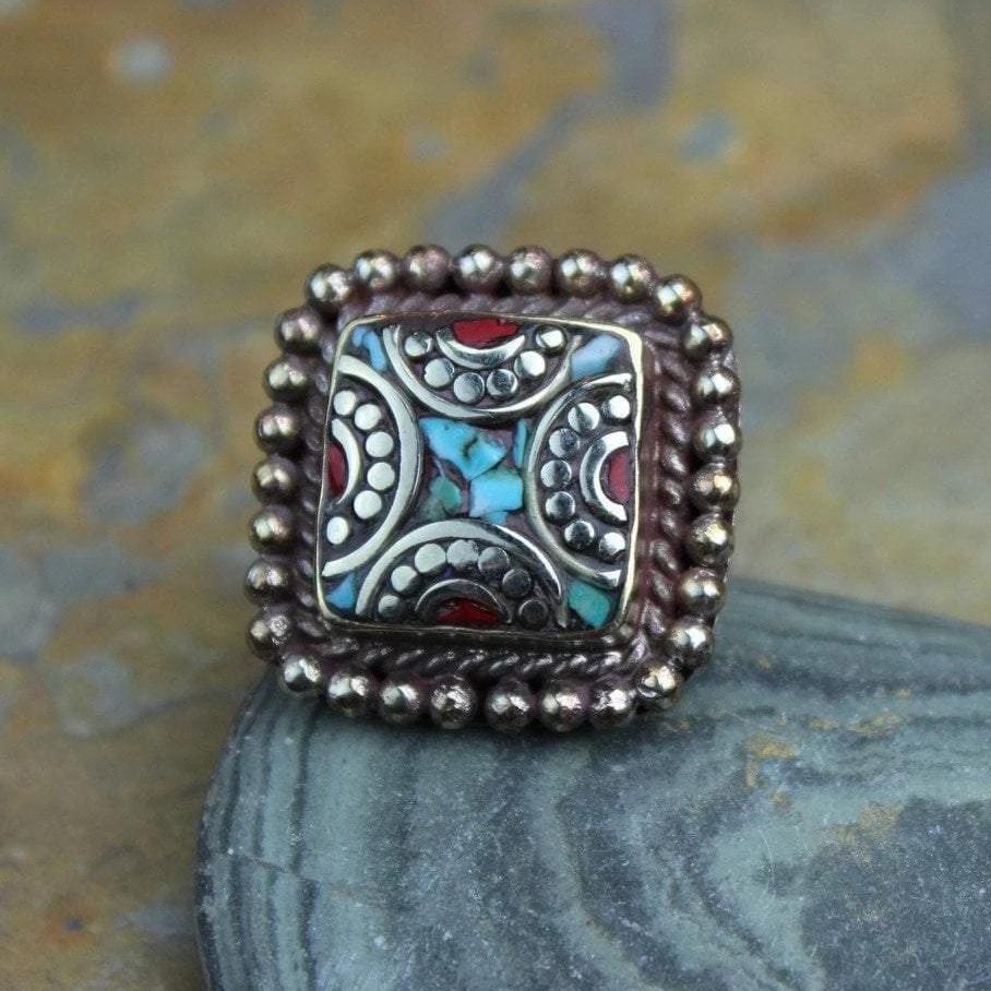 Turquoise Heart Blossom Ring (7.25) – Crow Totem Arts by B. Worsfold