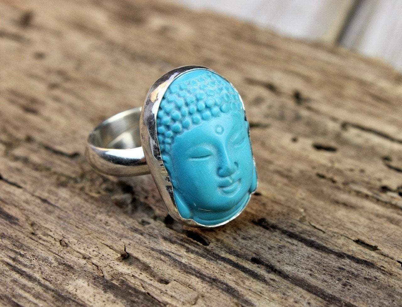 Adjustable Turquoise Buddha Ring DharmaShop