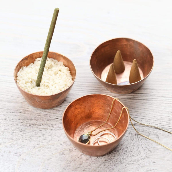 Copper Mixing Bowl with Hand-Engraved Leaves 11.8 x 6