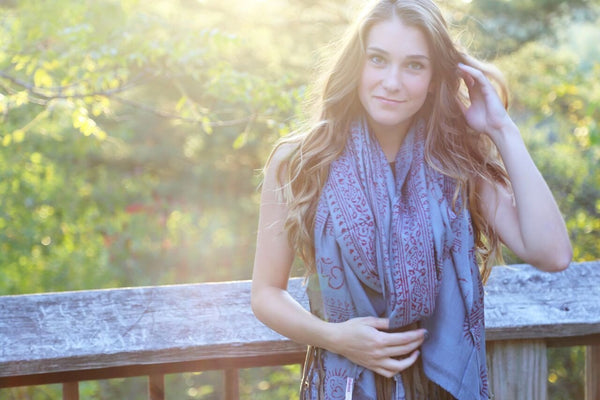 Gray Striped Cotton Scarf