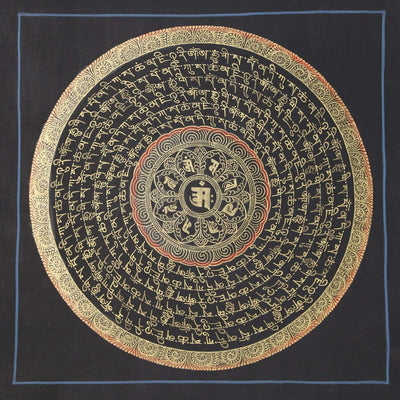 Om en Lotus Mantra Mandala Thangka