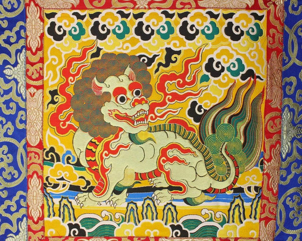 Fancy Snow Lion Brocade Wall Hanging - DharmaShop