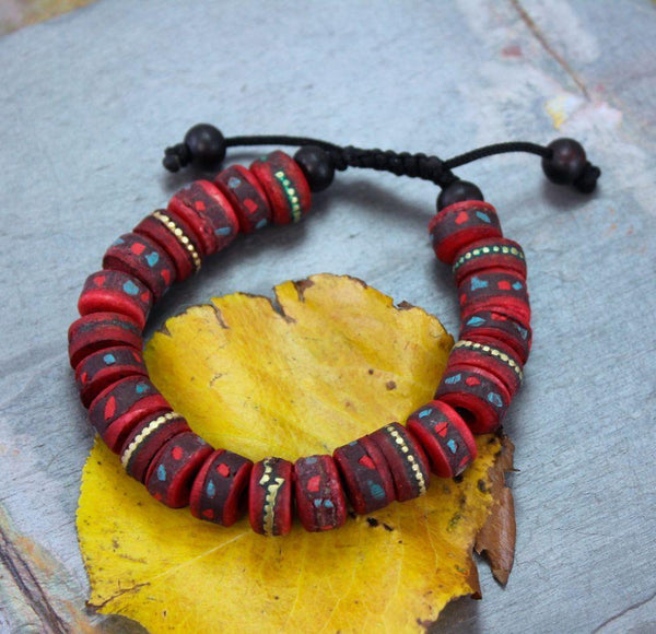 Red Tibetan Yak Bone Wrist Mala - DharmaShop