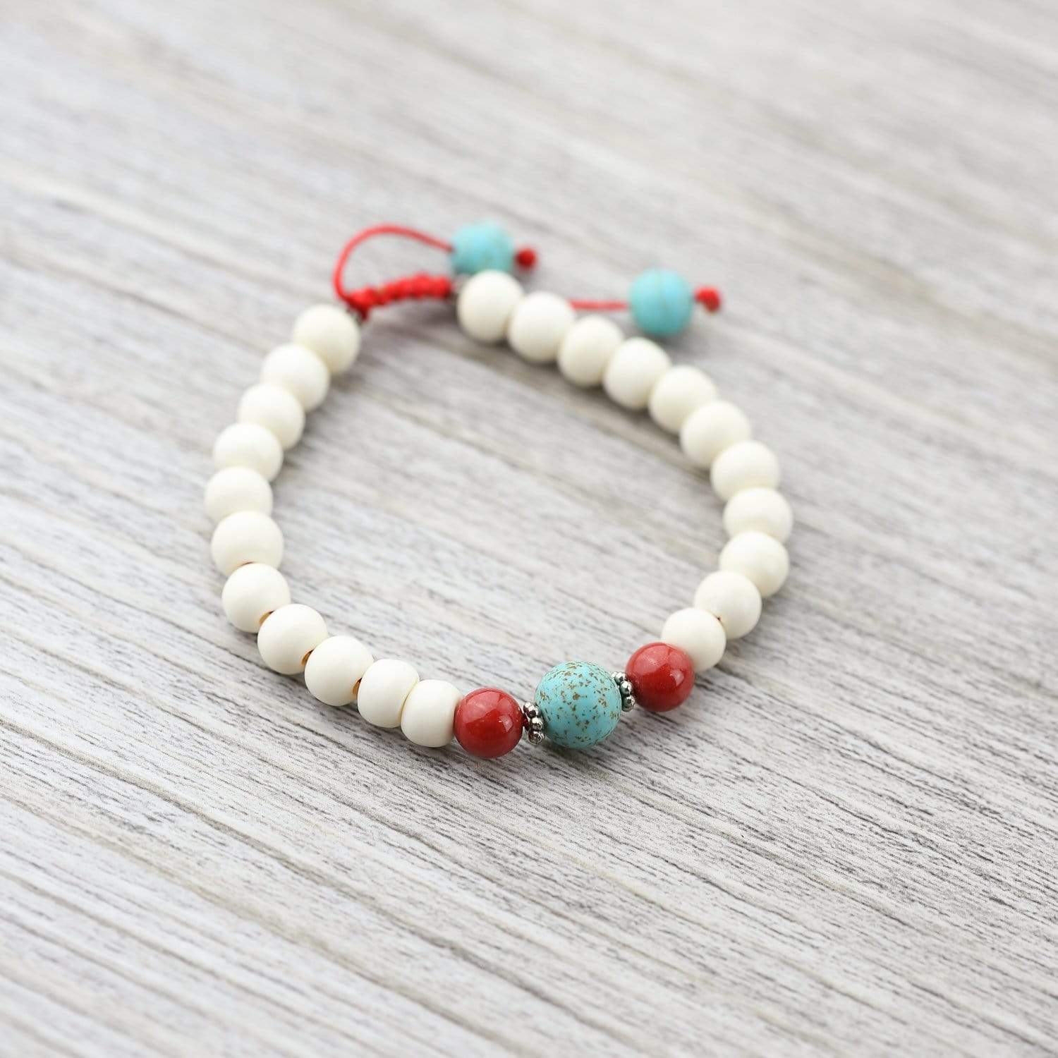 Bone White Mala w/Turquoise Spacers