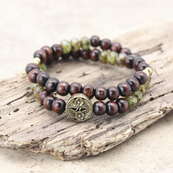 Double Wrap Czech Bead and Flower Wrist Mala - DharmaShop