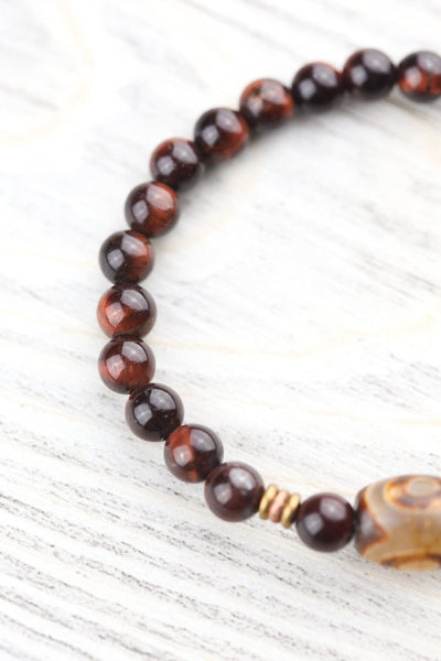 Wrist Malas Fire Dzi & Tiger Eye Bracelet WM644