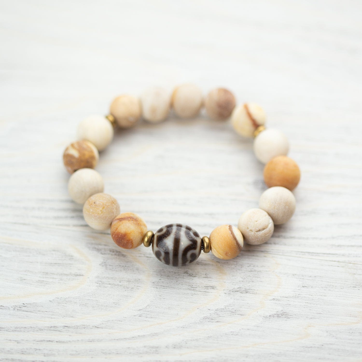 Wrist Malas Fossilized Wood Protective Tiger Eye Dzi Bracelet WM584